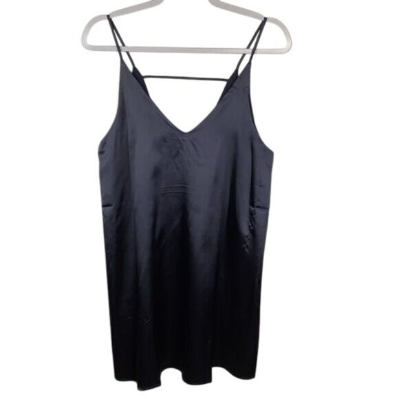 Love J Navy Blue Satin V-Neck Slip Dress Women Medium With Scarf NEW NWT - Picture 1 of 7